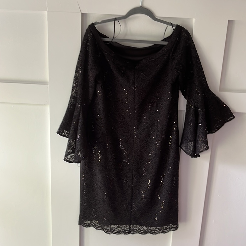 Beautiful lace and sequin off the shoulders long sleeve dress